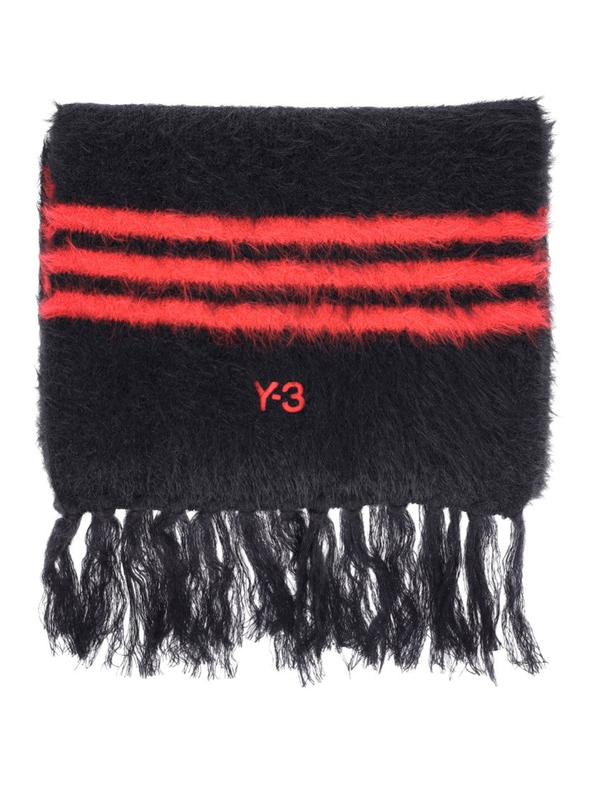 Y-3 Black 3-Stripes Fringed Scarf