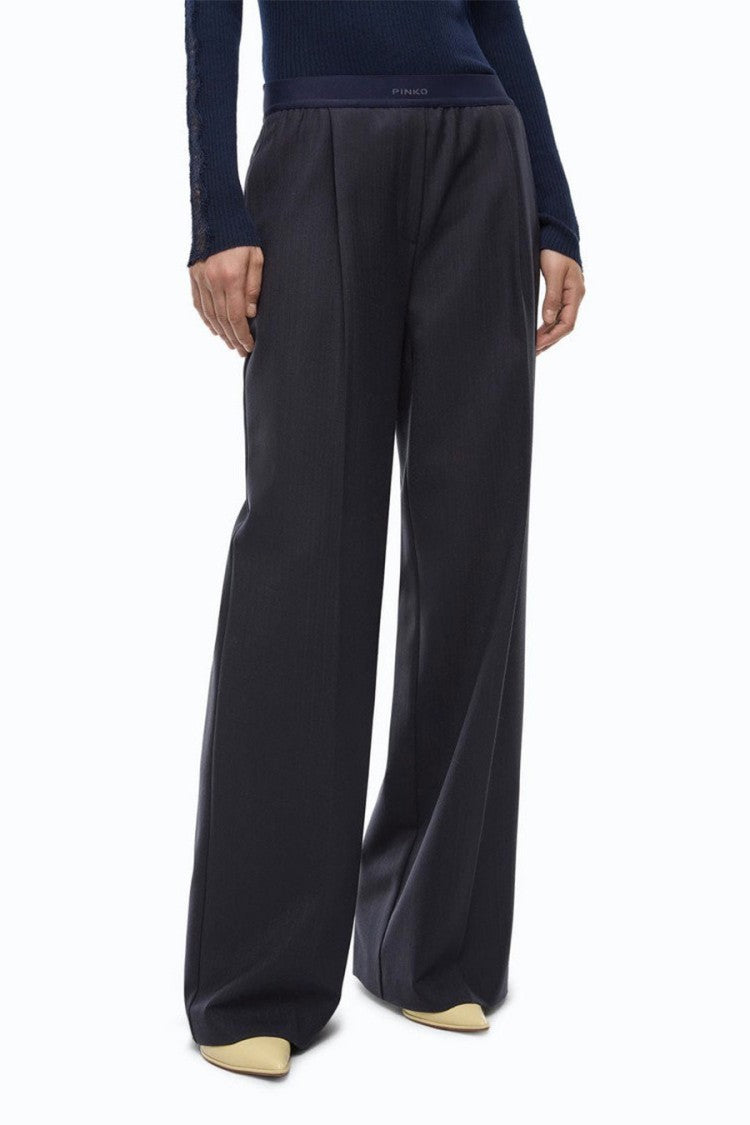 Pinko Navy Polyester-Wool Blend Wide-Leg Trousers