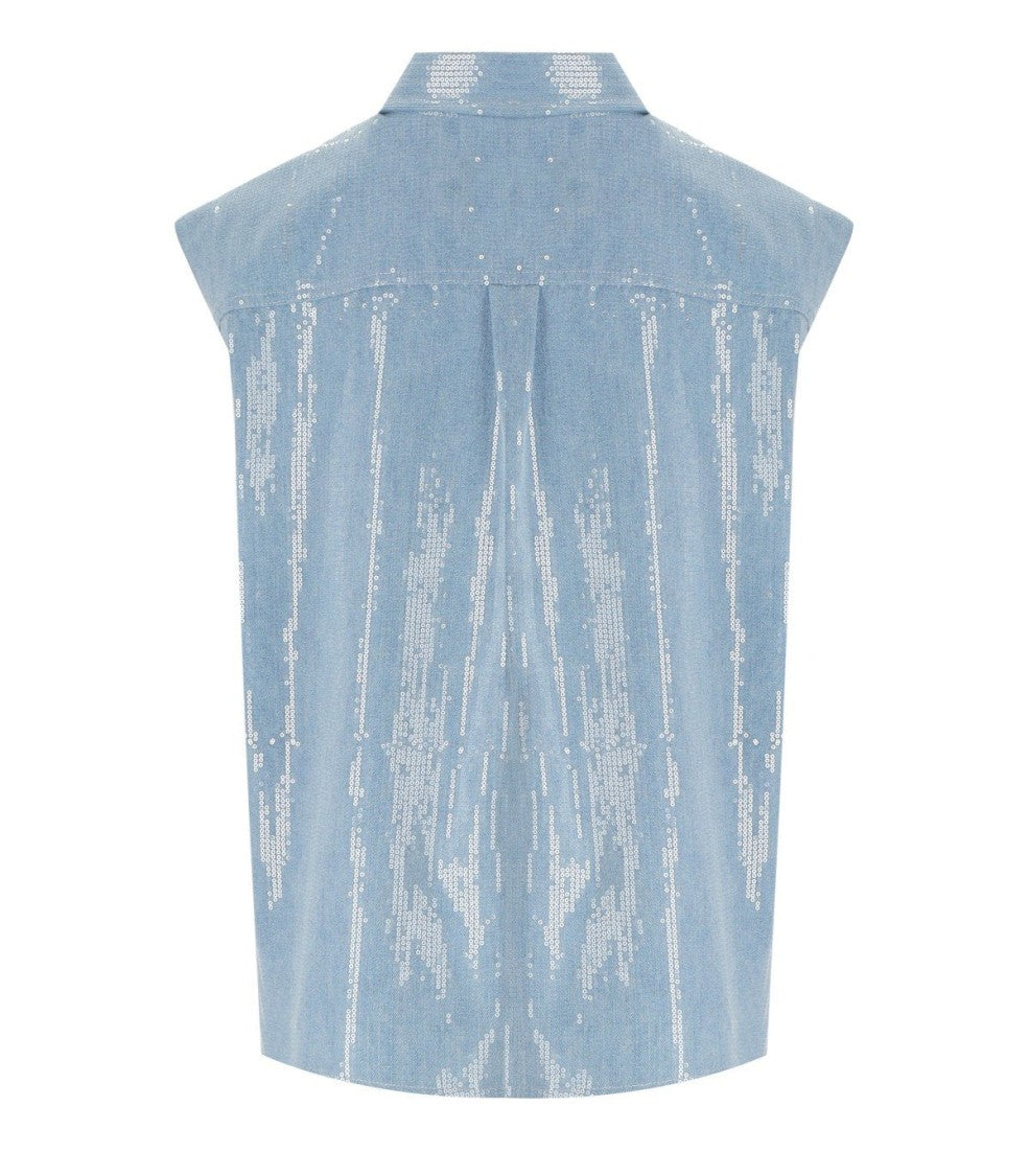 Federica Tosi Denim Acqua Sequins Sleeveless Shirt