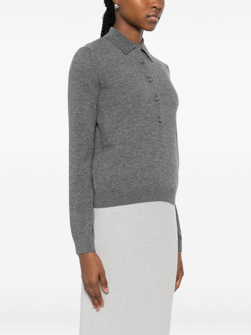 Alpha Studio Grey Knit Sweater With Classic Polo Collar And Tailored Fit