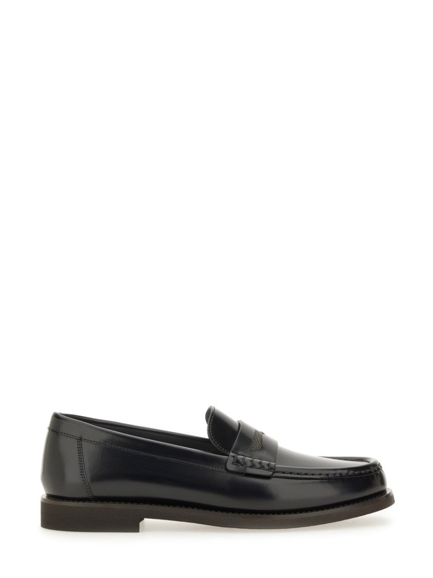 Brunello Cucinelli Polished Leather Loafer With Low Heel