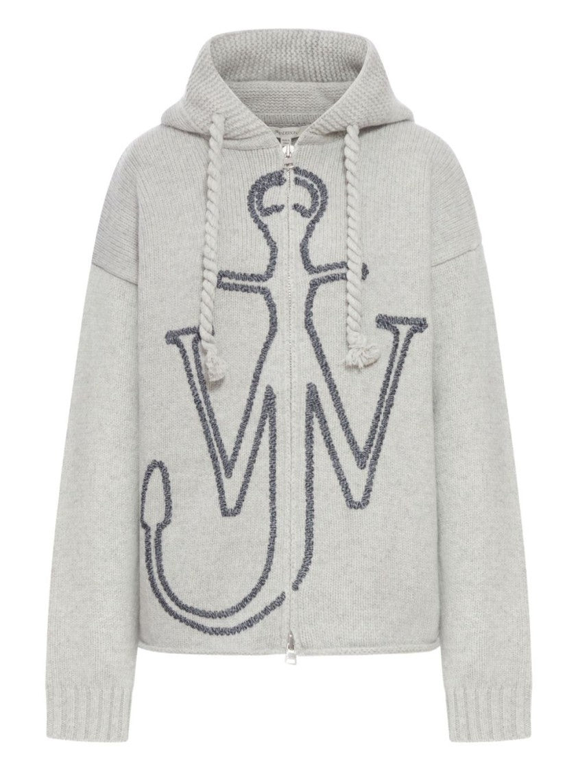 J. W. Anderson Hooded Grey Wool Sweater With Anchor Embroidery