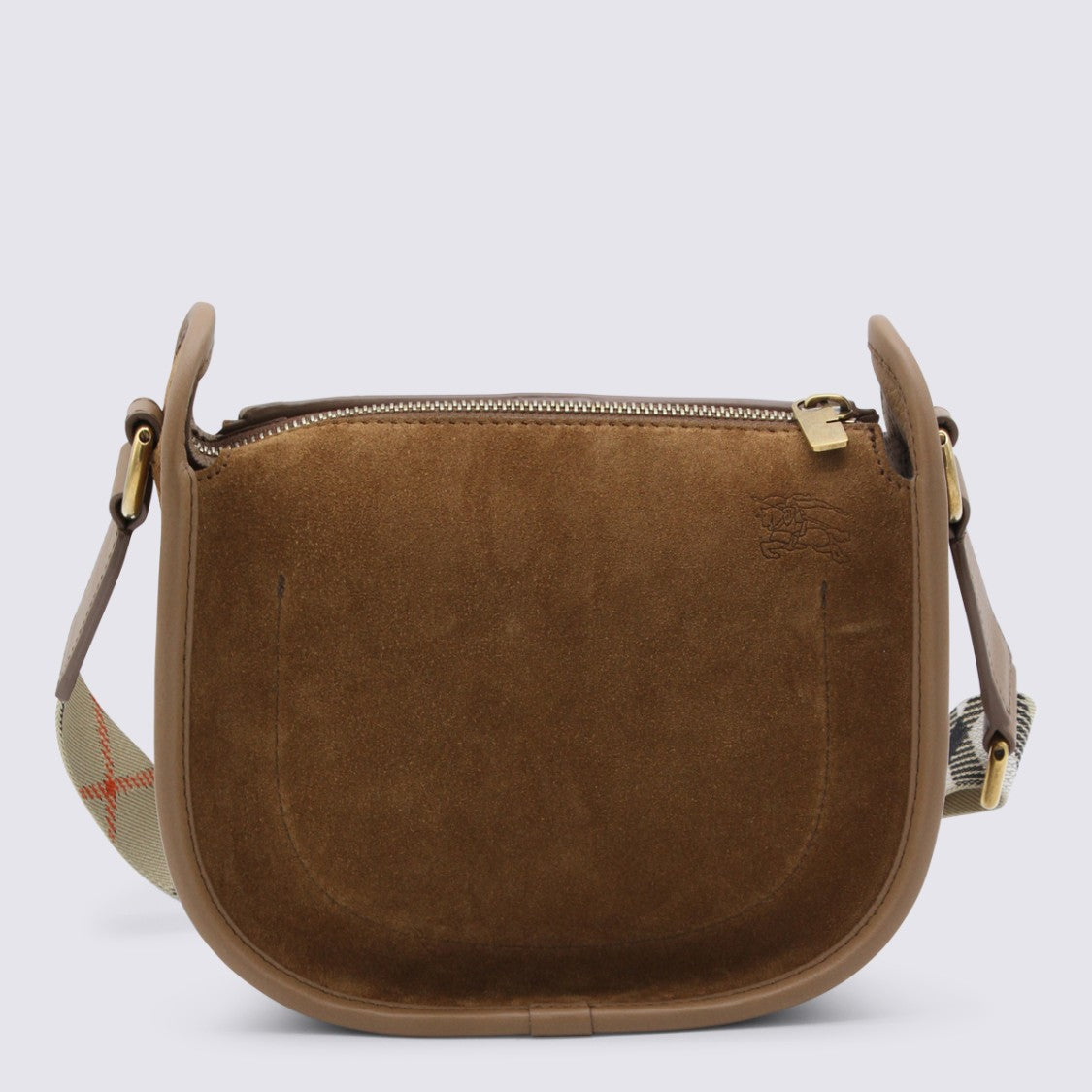 Burberry Suede Saddle Bag With Check Strap