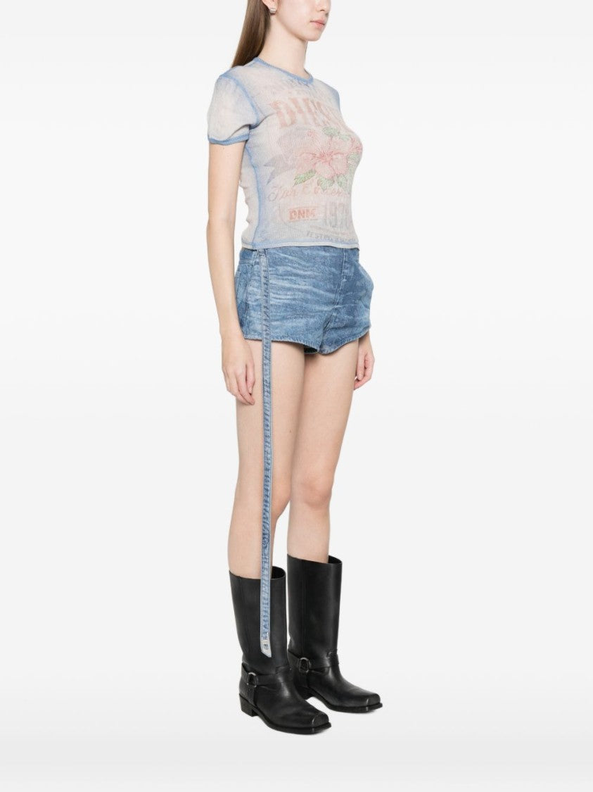 Diesel Sheer Crop Top With Multicolor Floral Print