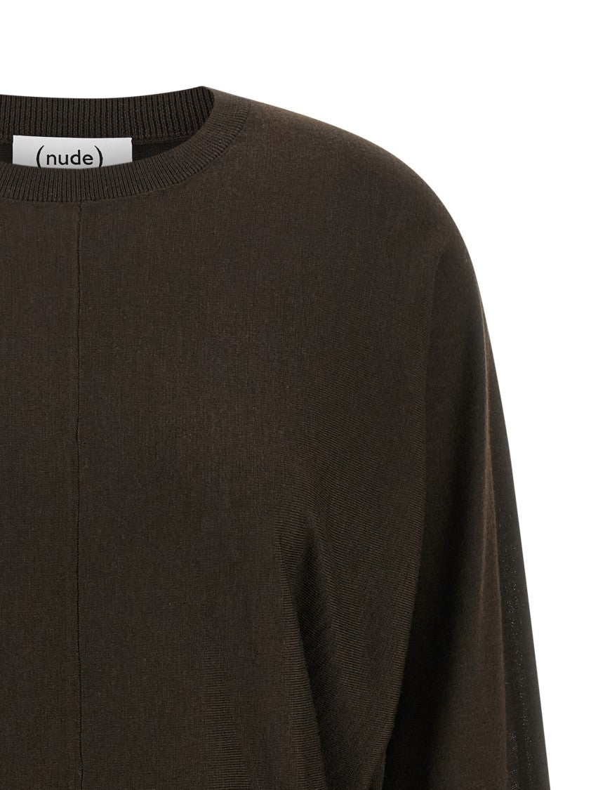 Nude Crewneck Wool Sweater With Bat Sleeves