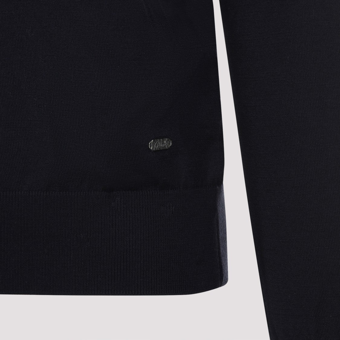 Brioni Midnight Blue Wool Crewneck Sweater With Ribbed Detailing