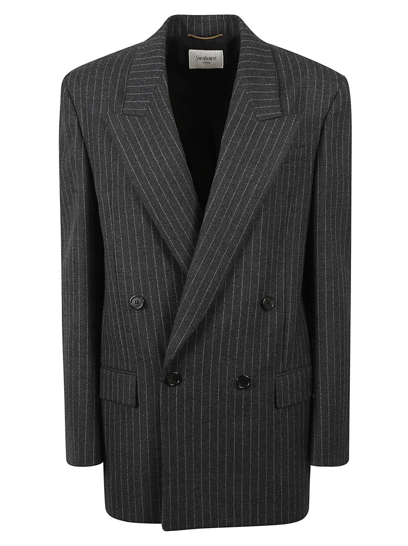 Saint Laurent Double-Breasted Tailored Jacket With Pinstripe Pattern
