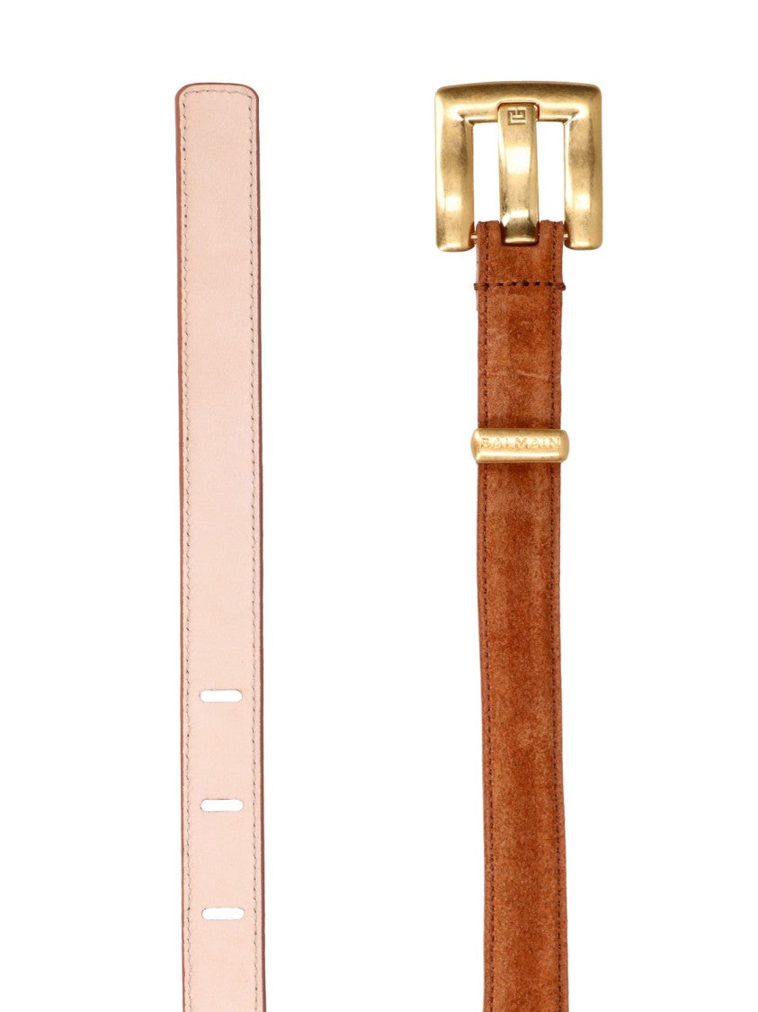 Balmain Brown Anthem Slim Calf Suede Belt