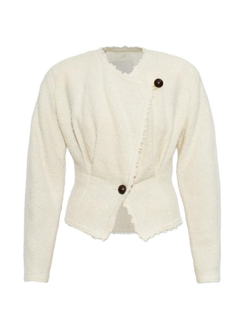 Isabel Marant Black Asymmetrical Cropped Textured Fitted Jacket