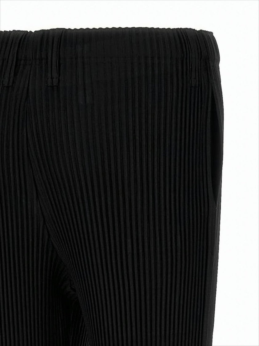 Homme Plissé Issey Miyake Pleated Black Straight-Leg Pants With Elastic Waistband