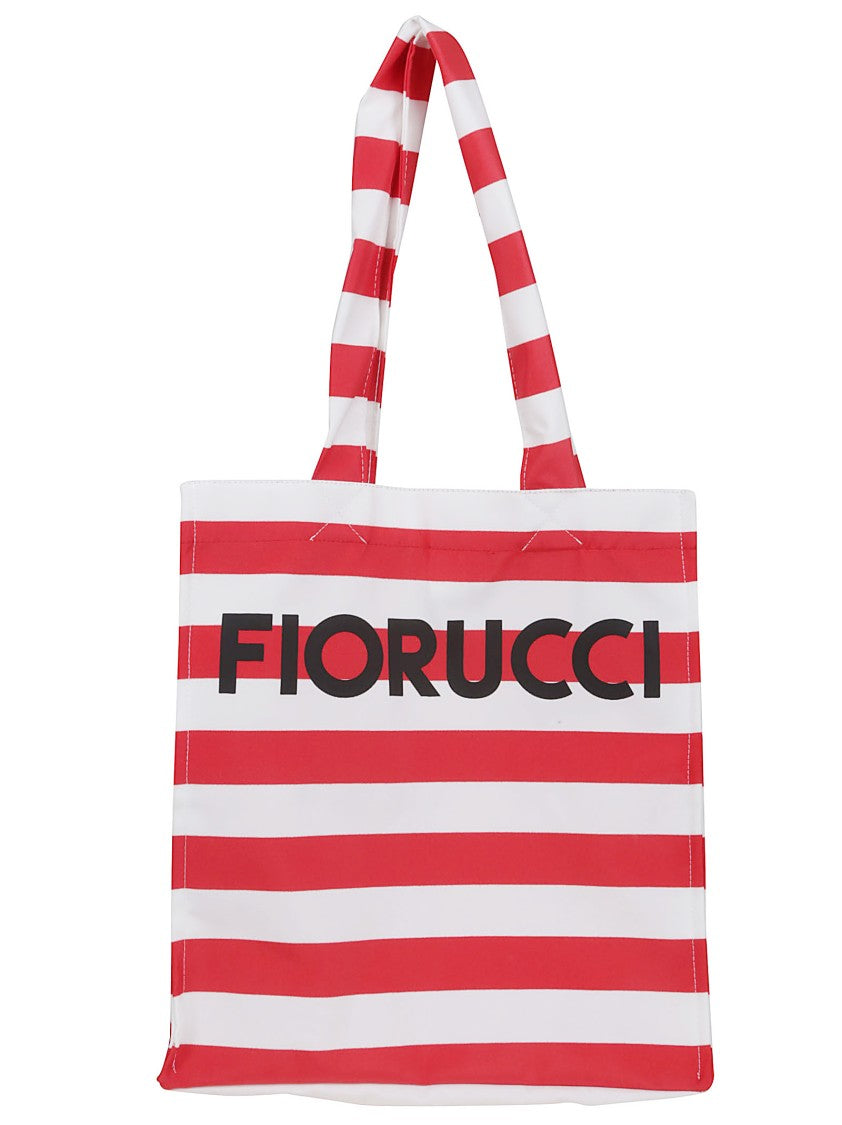 Fiorucci Red Striped Logo Print Nylon Tote Bag