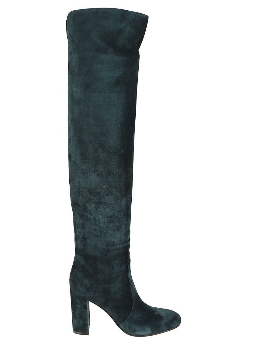 Gianvito Rossi Knee-High Black Suede Boots With Block Heel