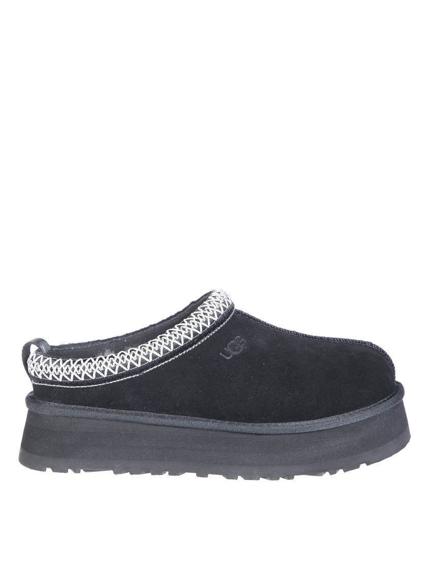 Ugg Black Tazz Ii Suede Woven Trim Slip-On Flats