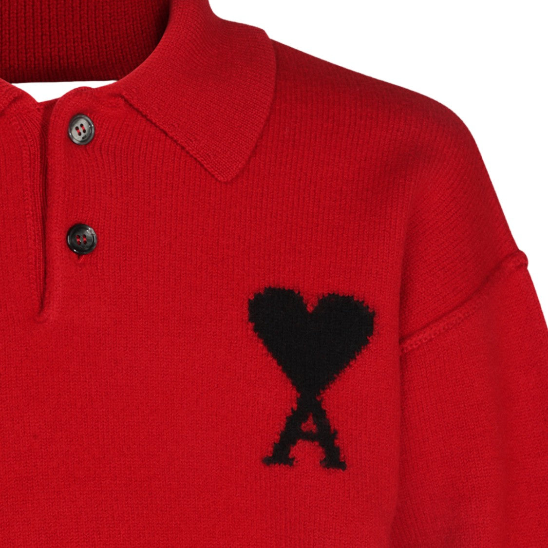Ami Paris Polo Collar Sweater With Embroidered Heart Detail