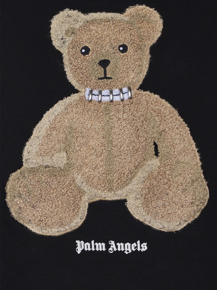 Palm Angels Textured Teddy Bear Applique Crew Neck Sweater