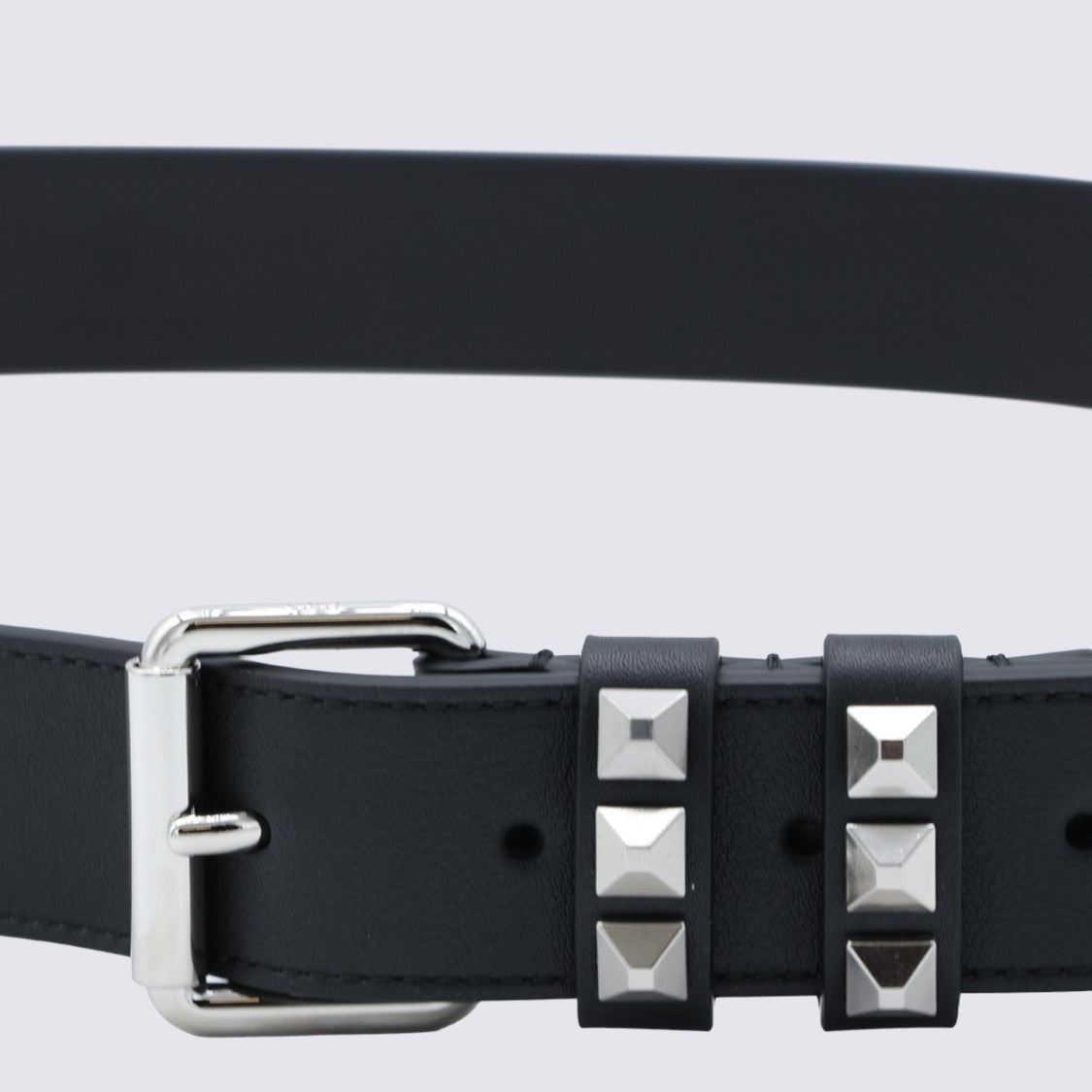 Valentino Garavani Black Leather Belt With Polished Silver Buckle