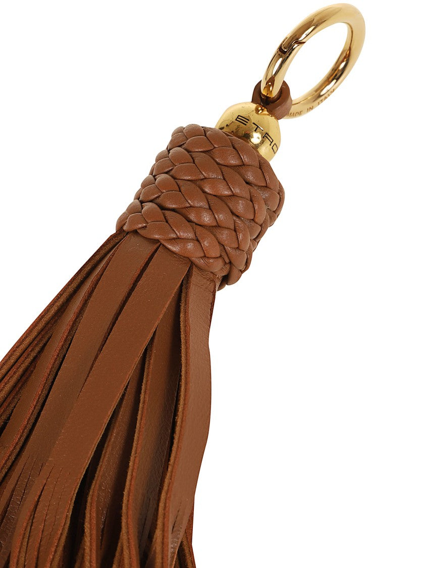 Etro Fringe Leather Charm With Braided Top And Metal Clasp