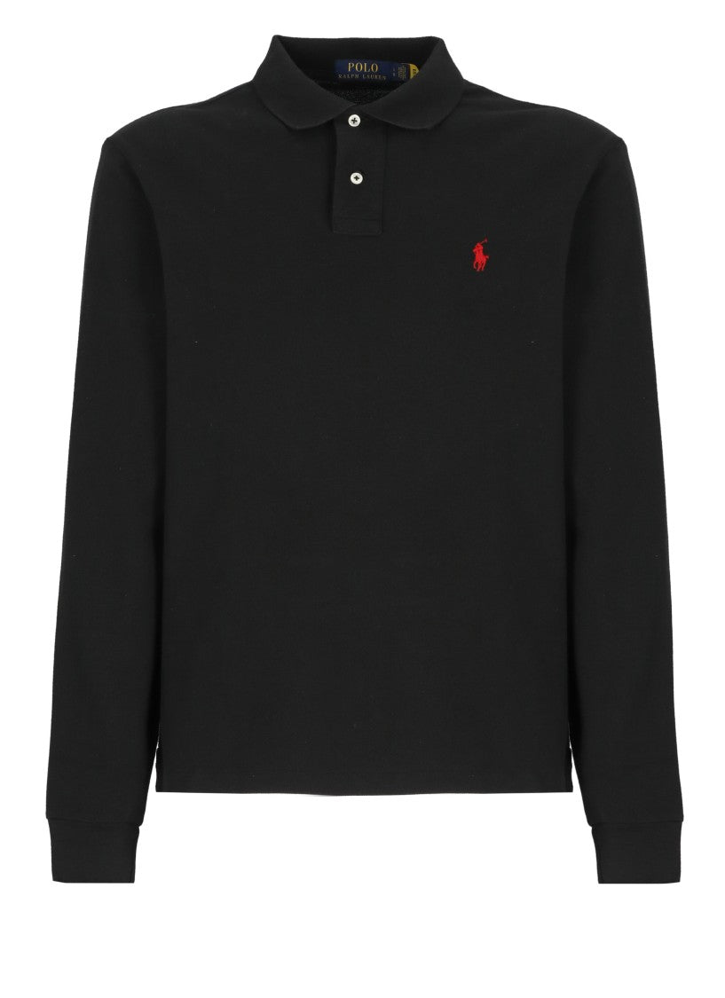 Polo Ralph Lauren Black Pony Embroidered Buttoned Long-Sleeve Polo Shirt