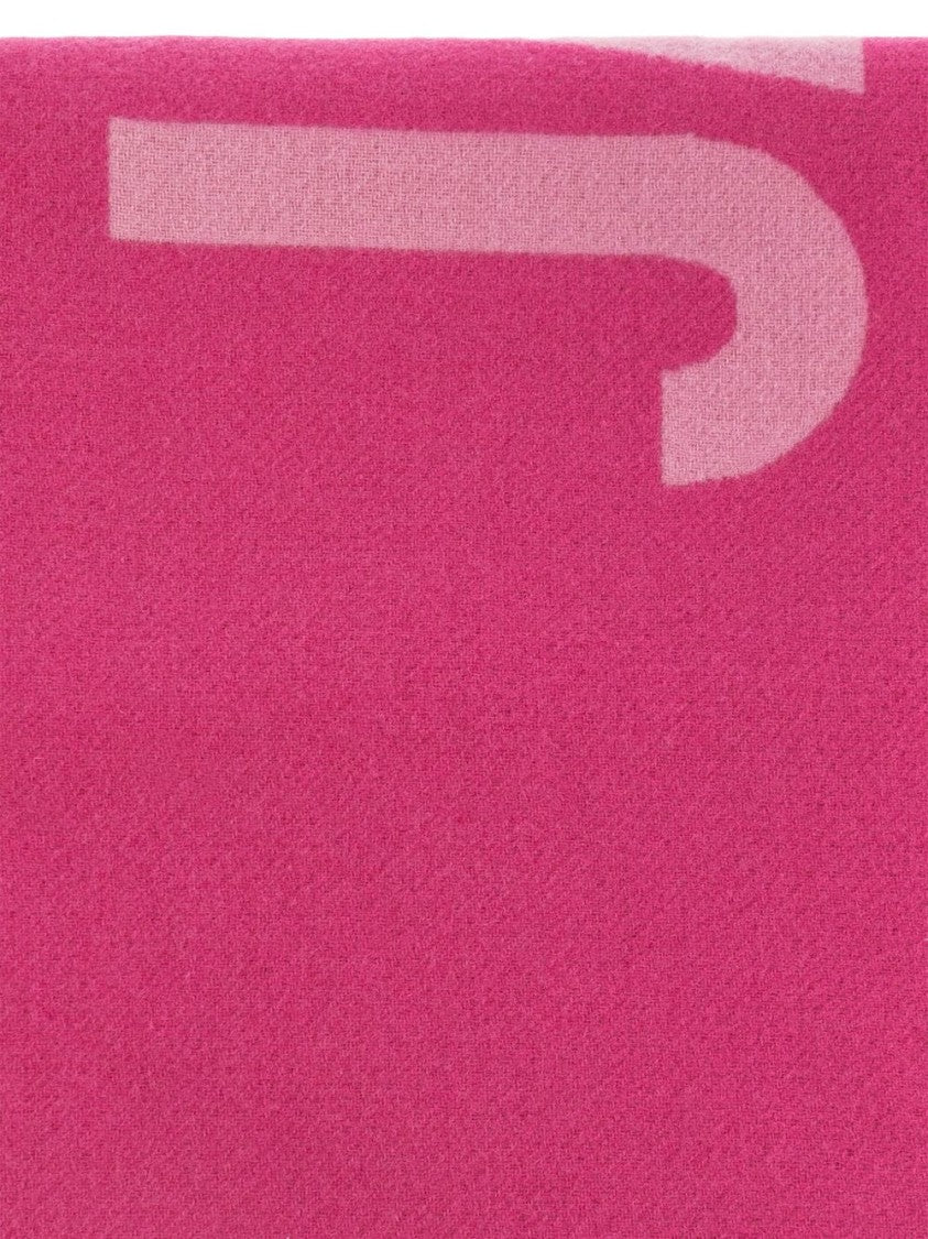 Jacquemus Pink Wool Jacquard Logo Fringed Scarf