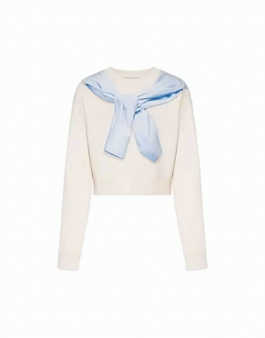 Moschino Cropped Long-Sleeve Top With Draped Light Blue Detail
