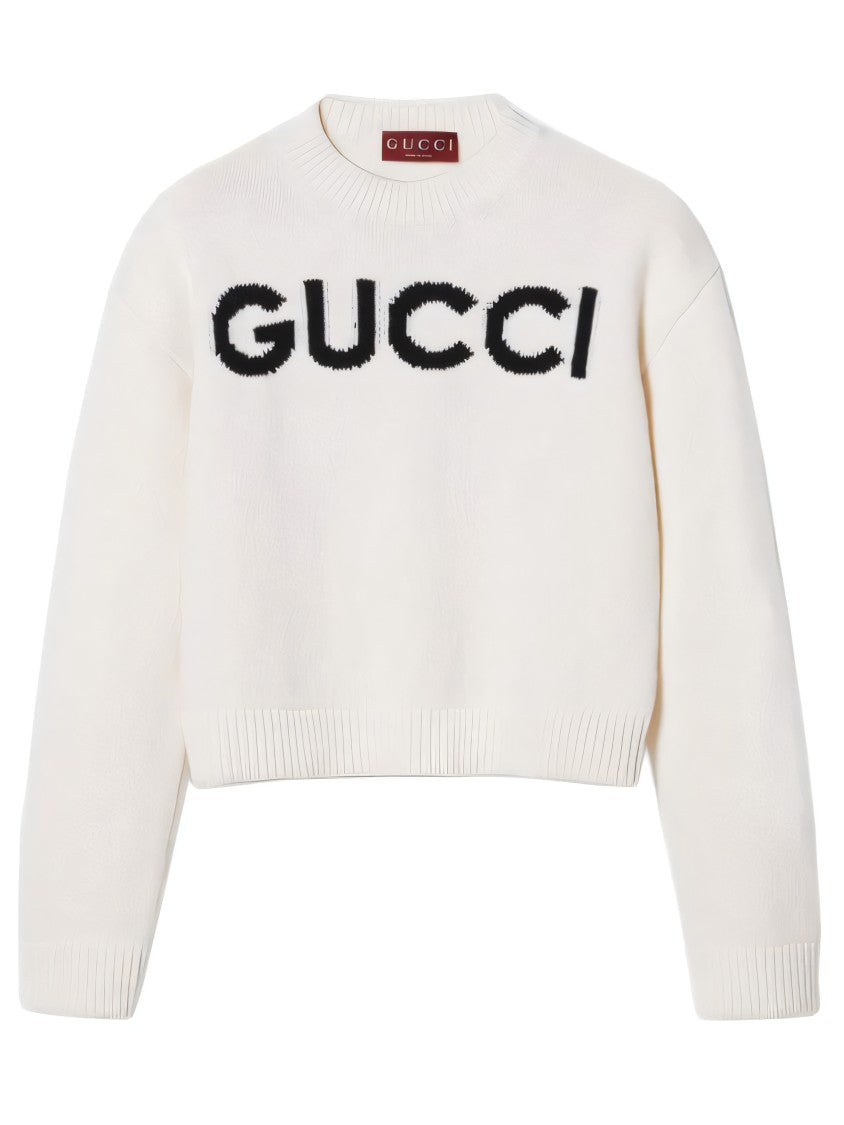 Gucci Cropped White Wool Sweater