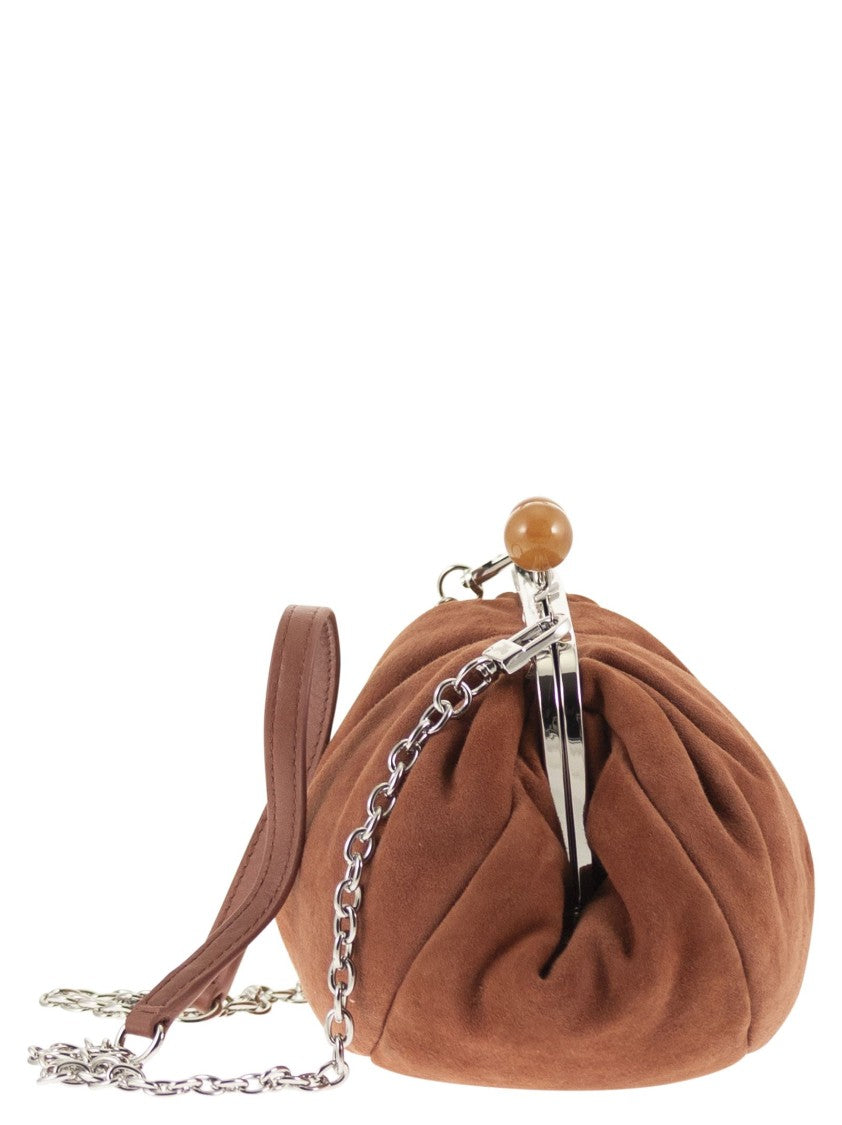 Max Mara Ruched Suede Clutch With Marbled Beads