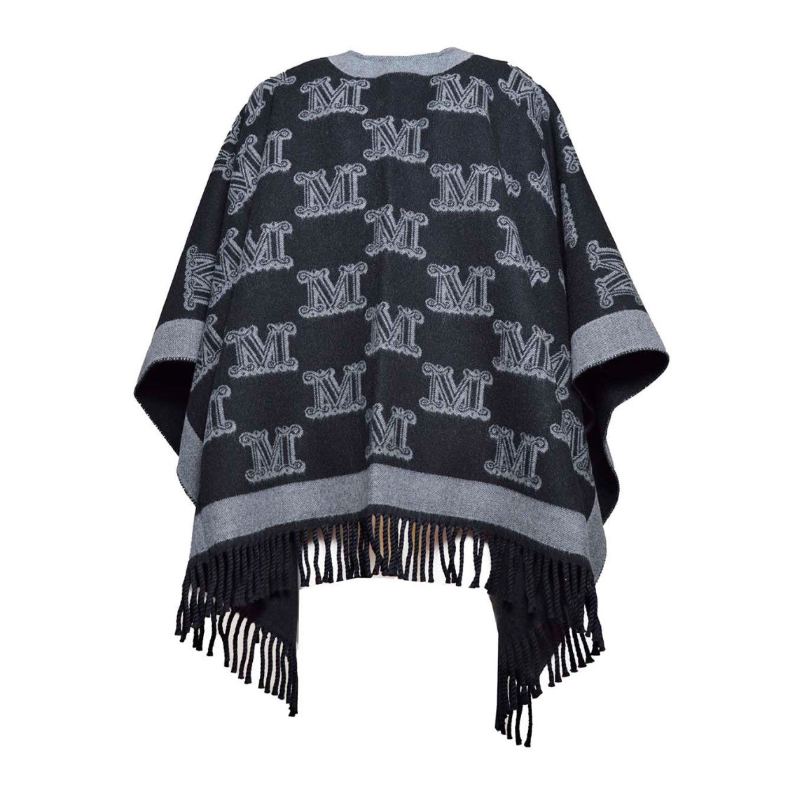Max Mara Frine Poncho In Black Jacquard Virgin Wool