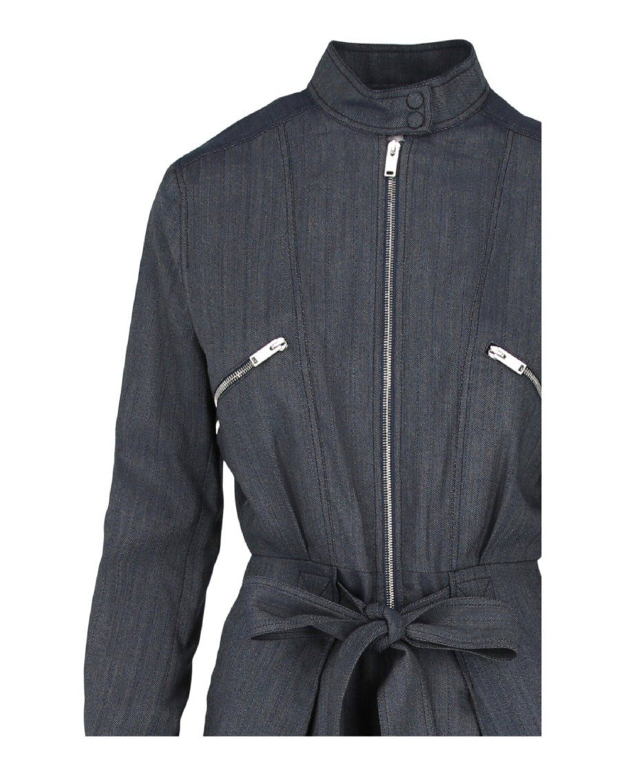Stella Mccartney Zip-Up Grey Denim Jumpsuit With Mandarin Collar And Tapered Fit