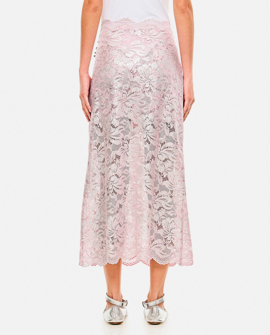 Rabanne Mid-Length Raw Cut Lace Skirt With Side Buttons