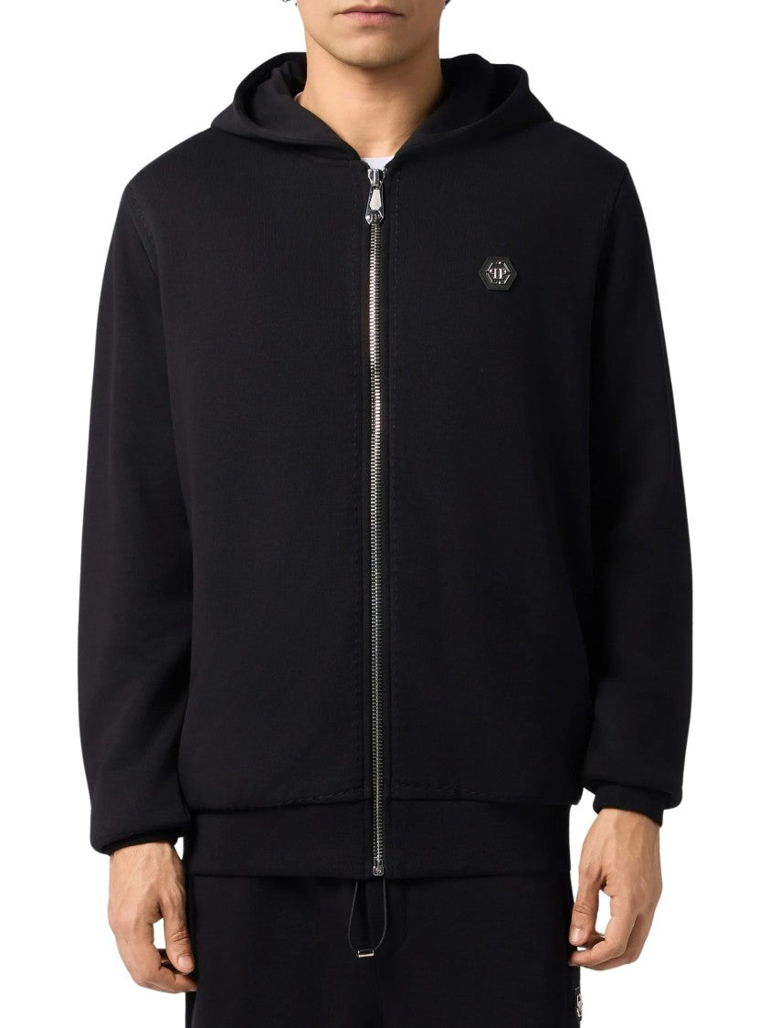 Philipp Plein Minimalistic Black Zip Hoodie With Logo Accents
