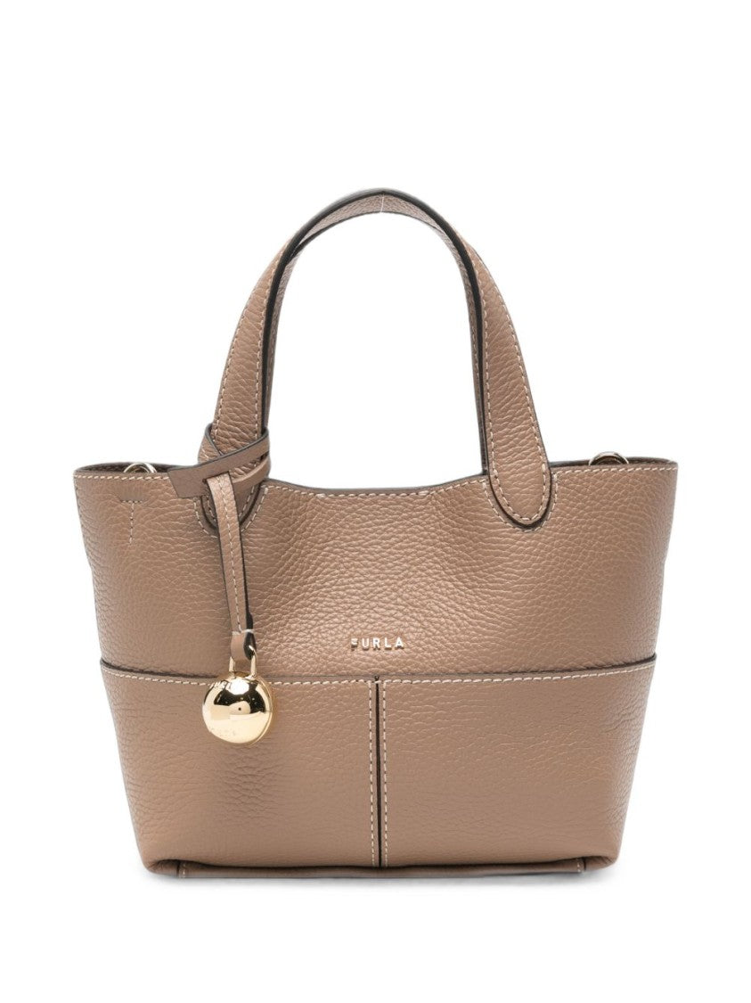 Furla Pebbled Leather Gold Accent Structured Tote Bag