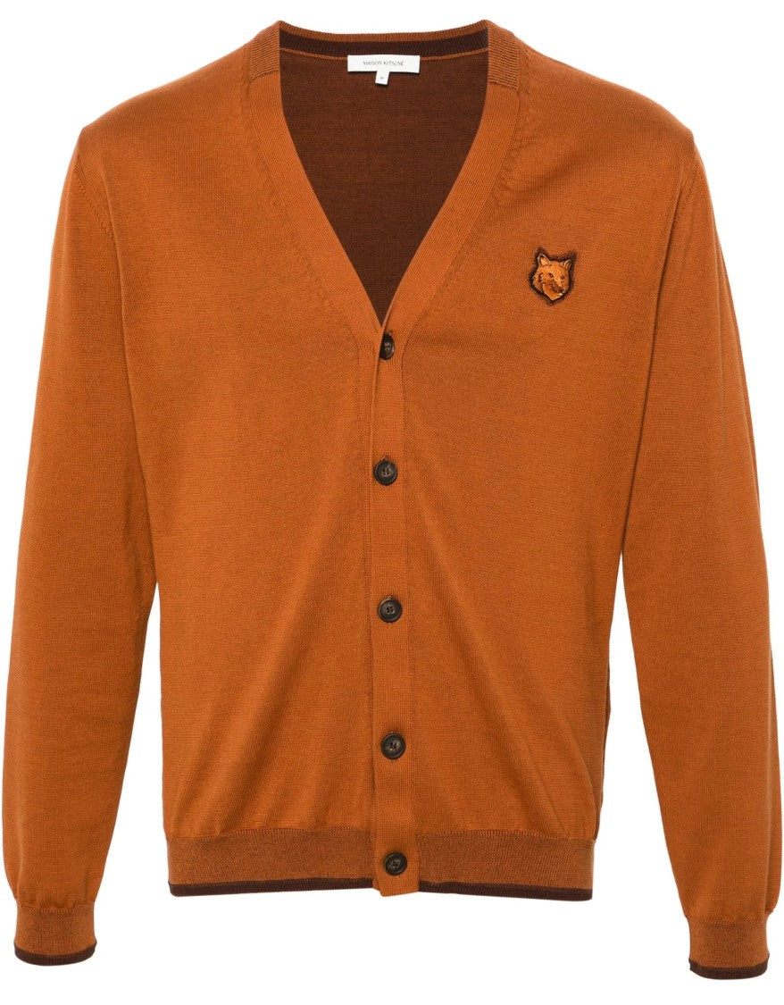 Maison Kitsuné Cotton V-Neck Cardigan With Ribbed Details And Iconic Emblem
