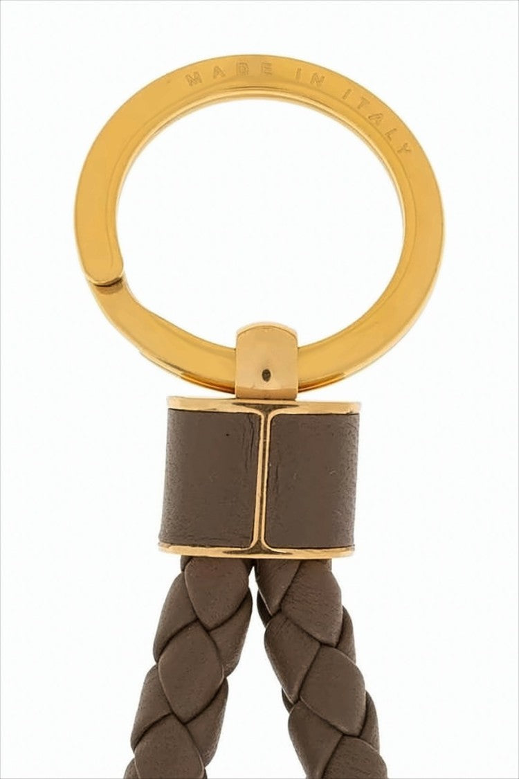 Bottega Veneta Braided Lambskin Leather Keyring With Gold-Tone Ring