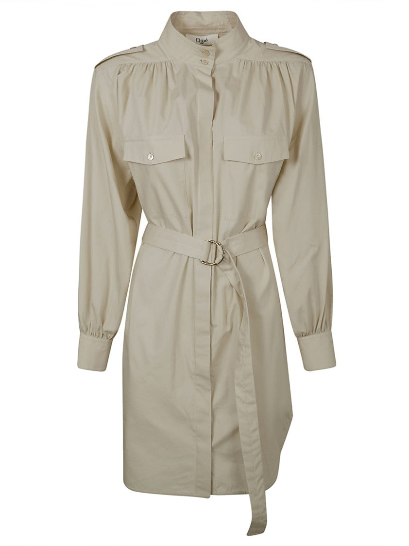 Chloé Tailored Button-Down Dress With Cinched Waist