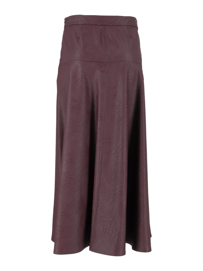 Forte Forte Burgundy Eco-Leather Flared Midi Skirt