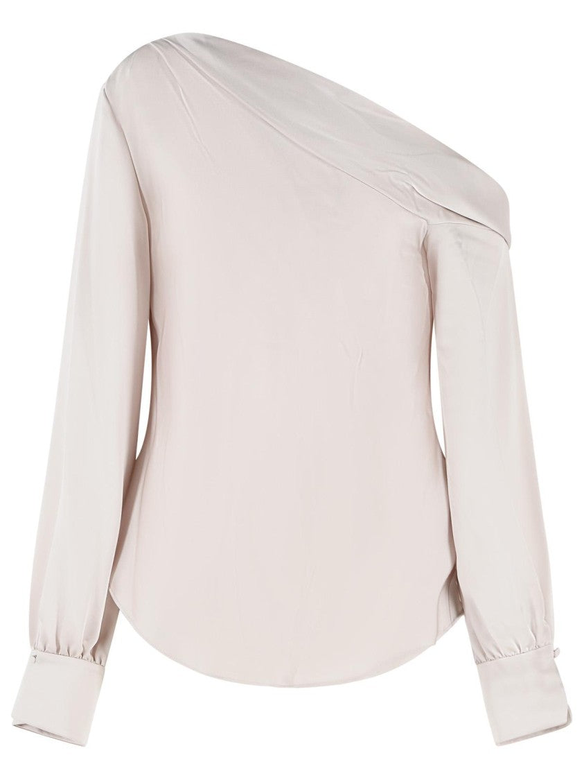Simkhai Ivory One-Shoulder Top With Draped Details And Decorative Cuffs