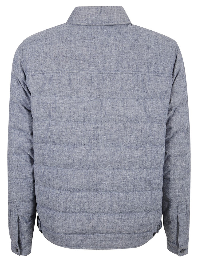 Herno Textured Quilted Blue Coat With Button-Up Front