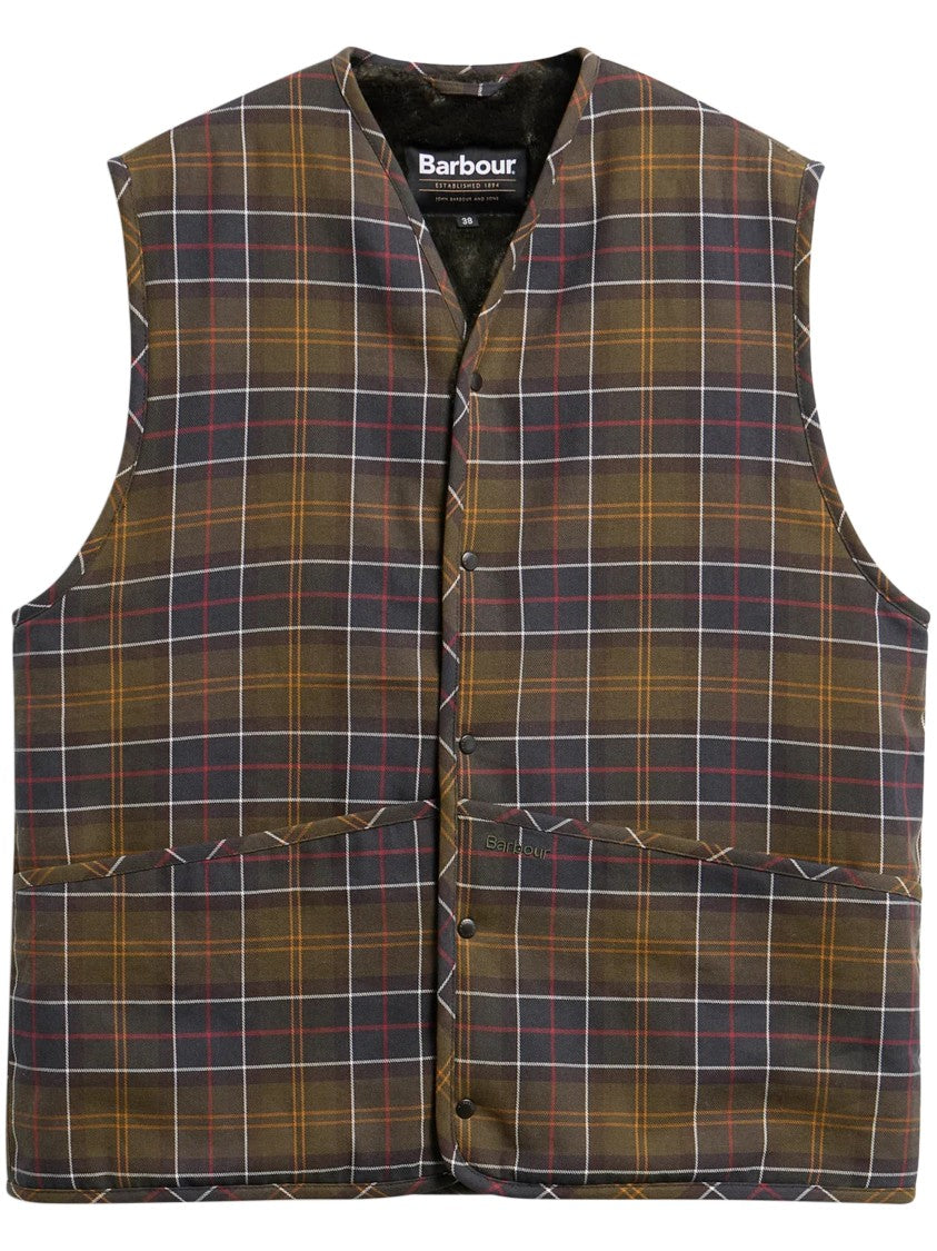 Barbour Plaid Sleeveless Jacket With Classic V-Neckline And Dual Pockets