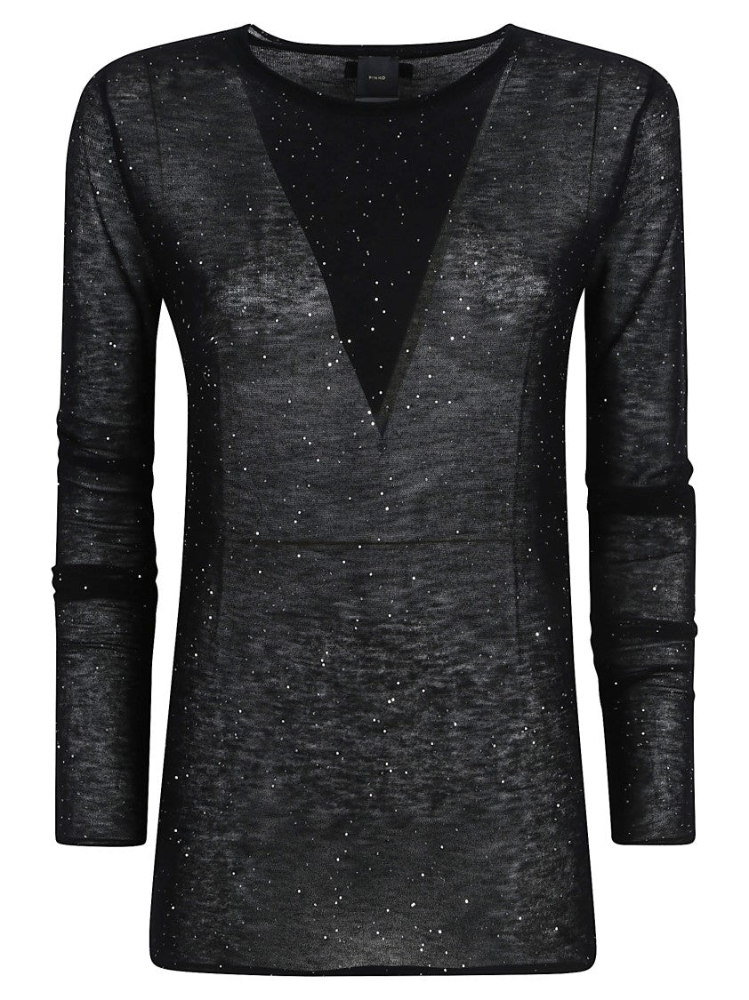 Pinko Pico Sheer Black Wool-Blend Sweater