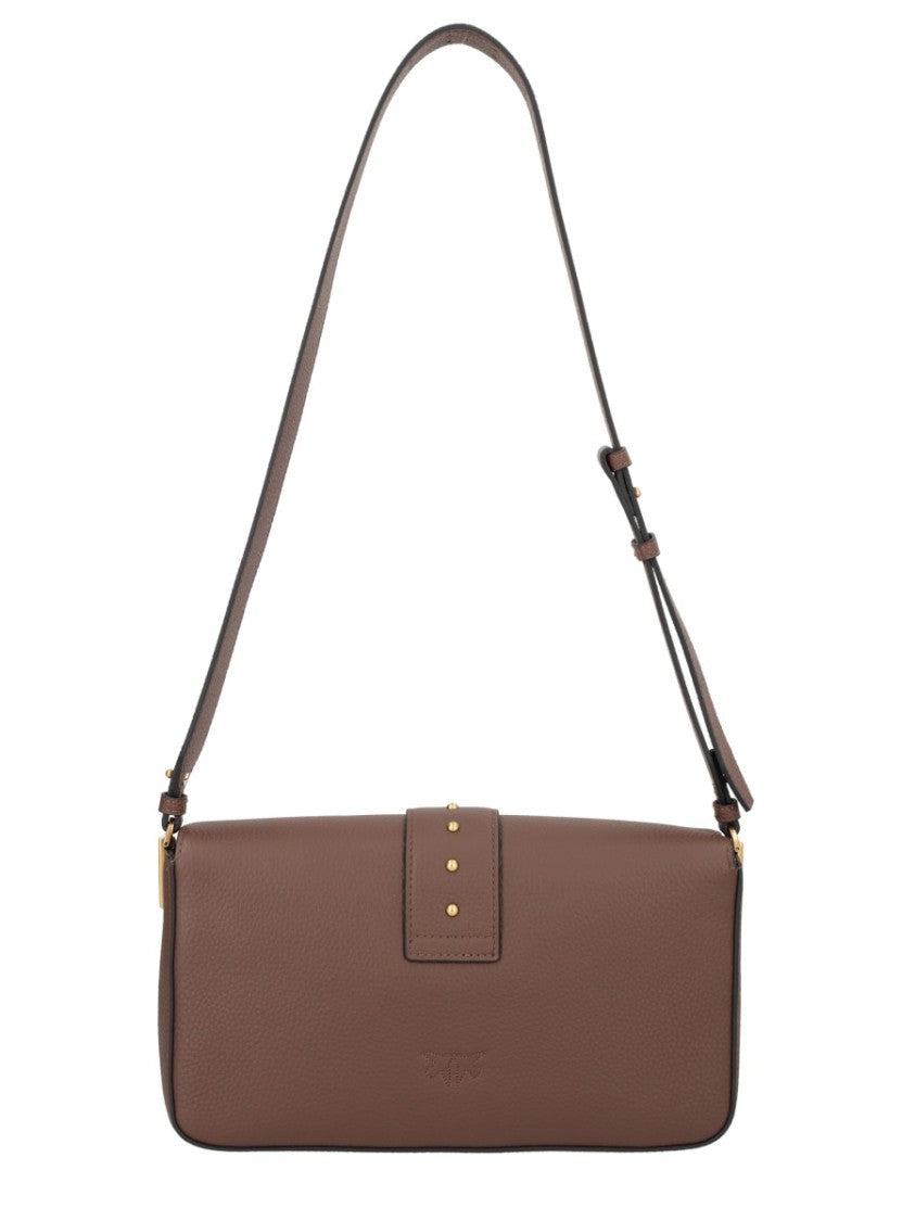 Pinko Black Leather Love Medium Shoulder Bag