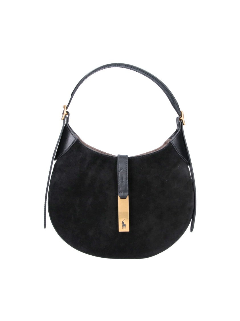 Polo Ralph Lauren Black Polo Id Suede Shoulder Bag
