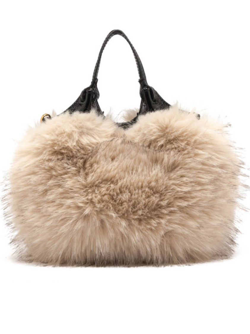 Gianni Chiarini Plush Alabaster Handbag With Black Leather Accents