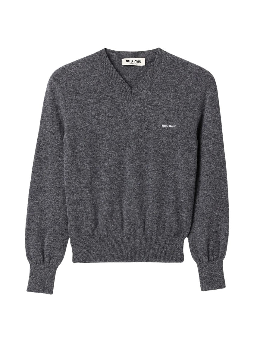 Miu Miu Ribbed Deep Charcoal Grey Wool Sweater