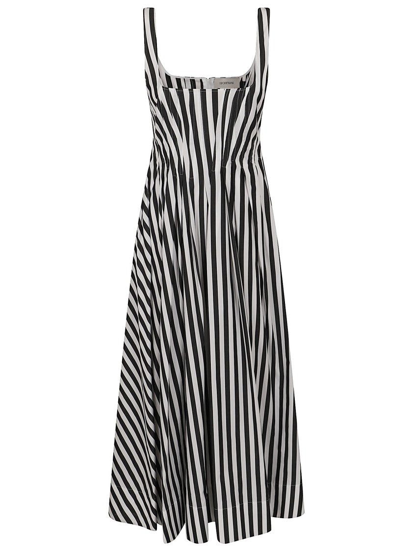 Max Mara Fit And Flare Midi Dress With Geometric Stripes