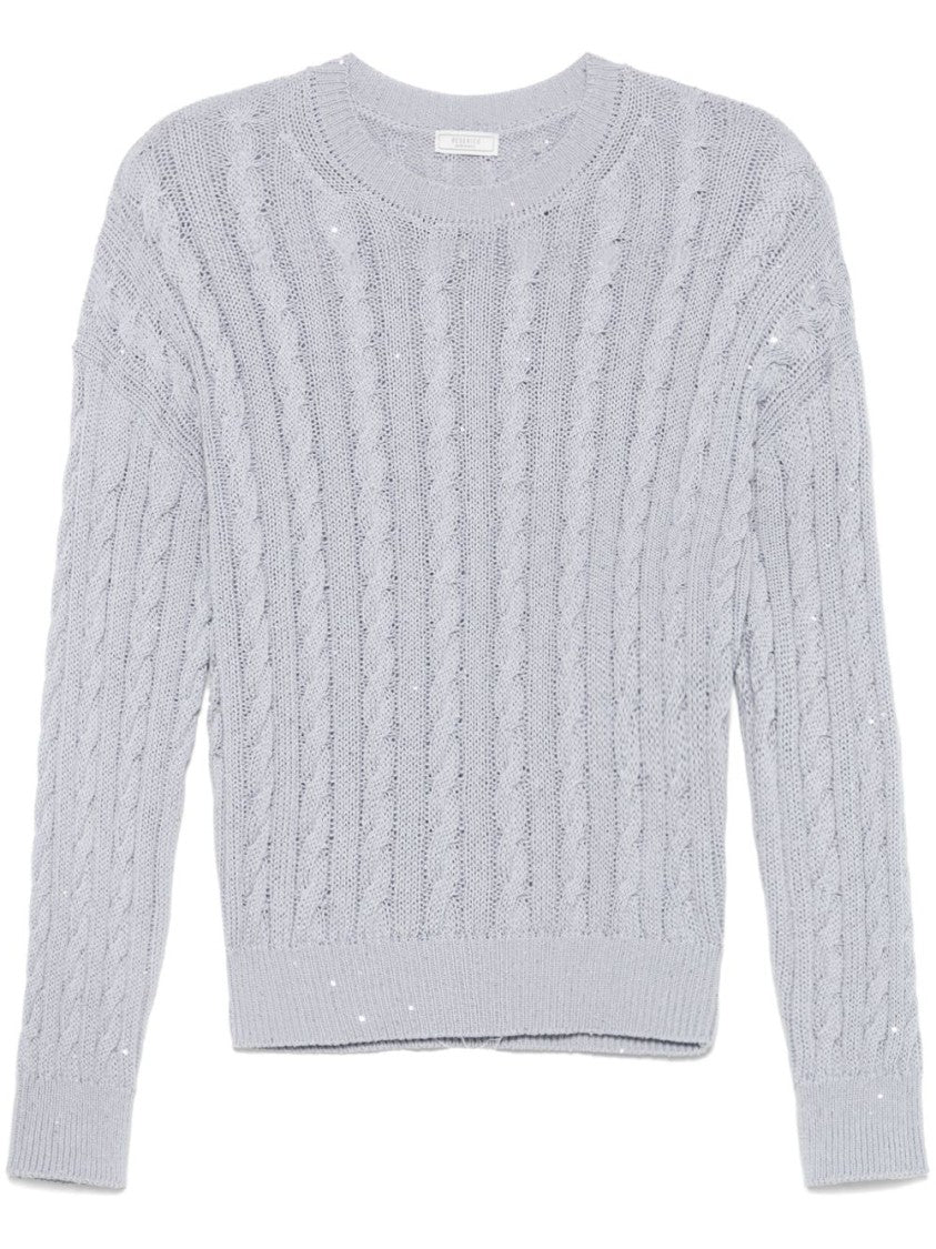 Peserico Sequined Clear Mesh Sweater With Crew Neck