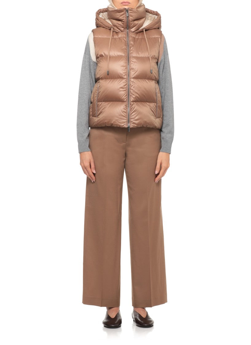 Peserico Brown Sleeveless Hooded Quilted Down Jacket