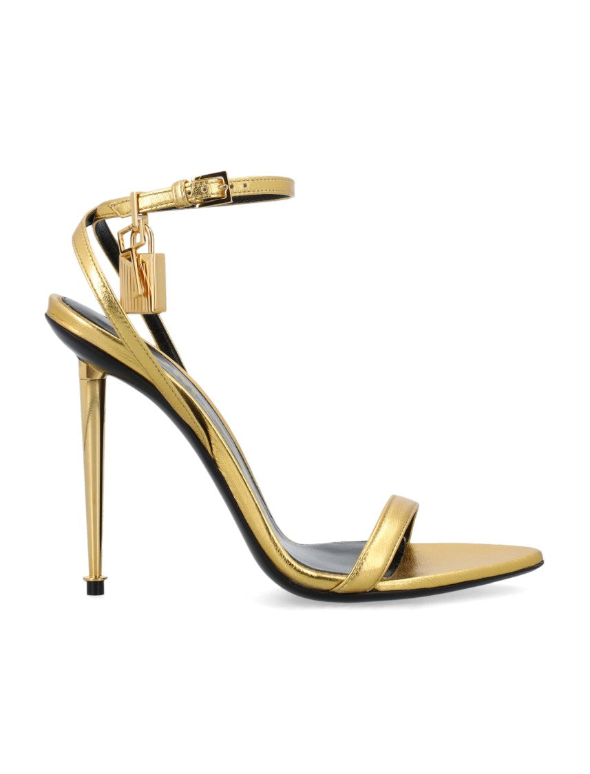 Tom Ford Leather Metallic Heel Padlock Sandals