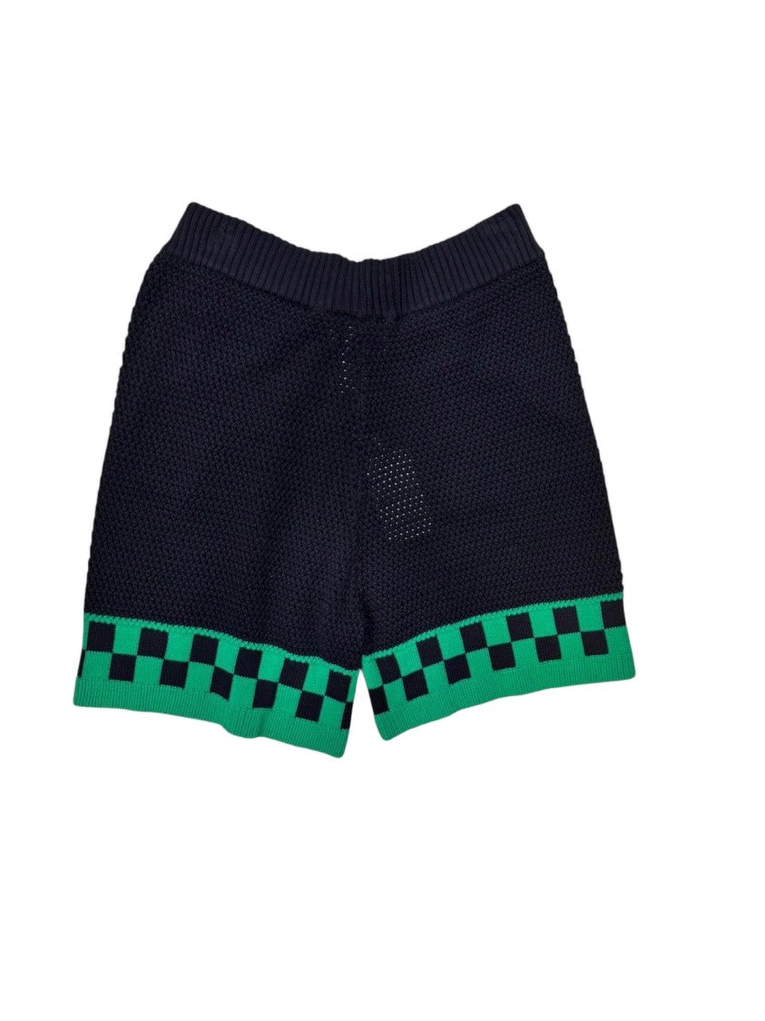 Casablanca Black Knit Shorts With Green Checkered Hem