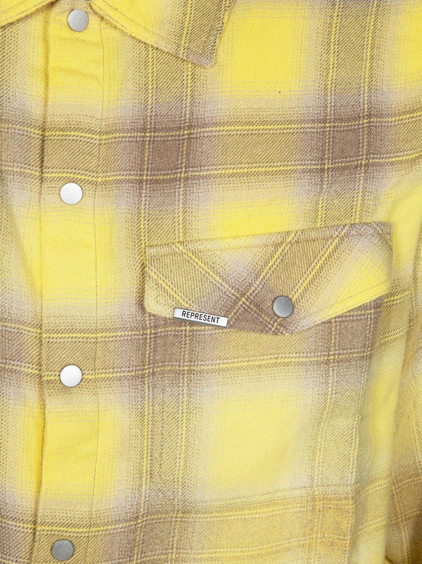 Represent Yellow Plaid Brushed Cotton Shirt