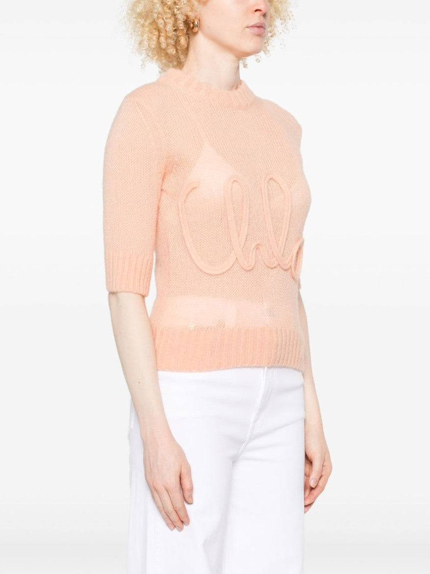 Chloé Elbow-Sleeve Knit Sweater With Prominent Logo